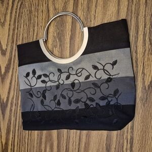 Black and Gray Floral Clutch with Metallic Detail